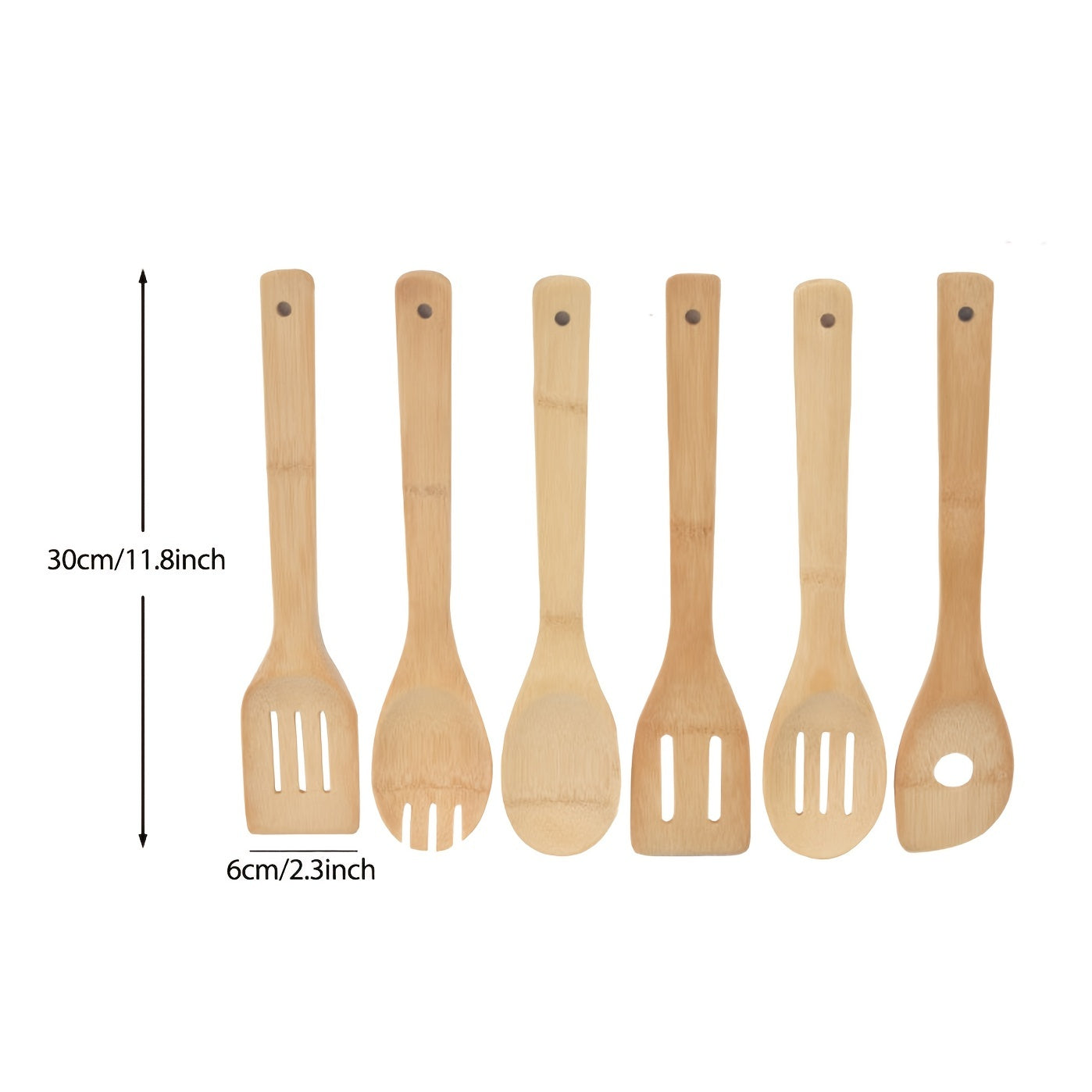 Juego de 6 utensilios de cocina de bambú con cucharas y espátulas de madera para utensilios antiadherentes