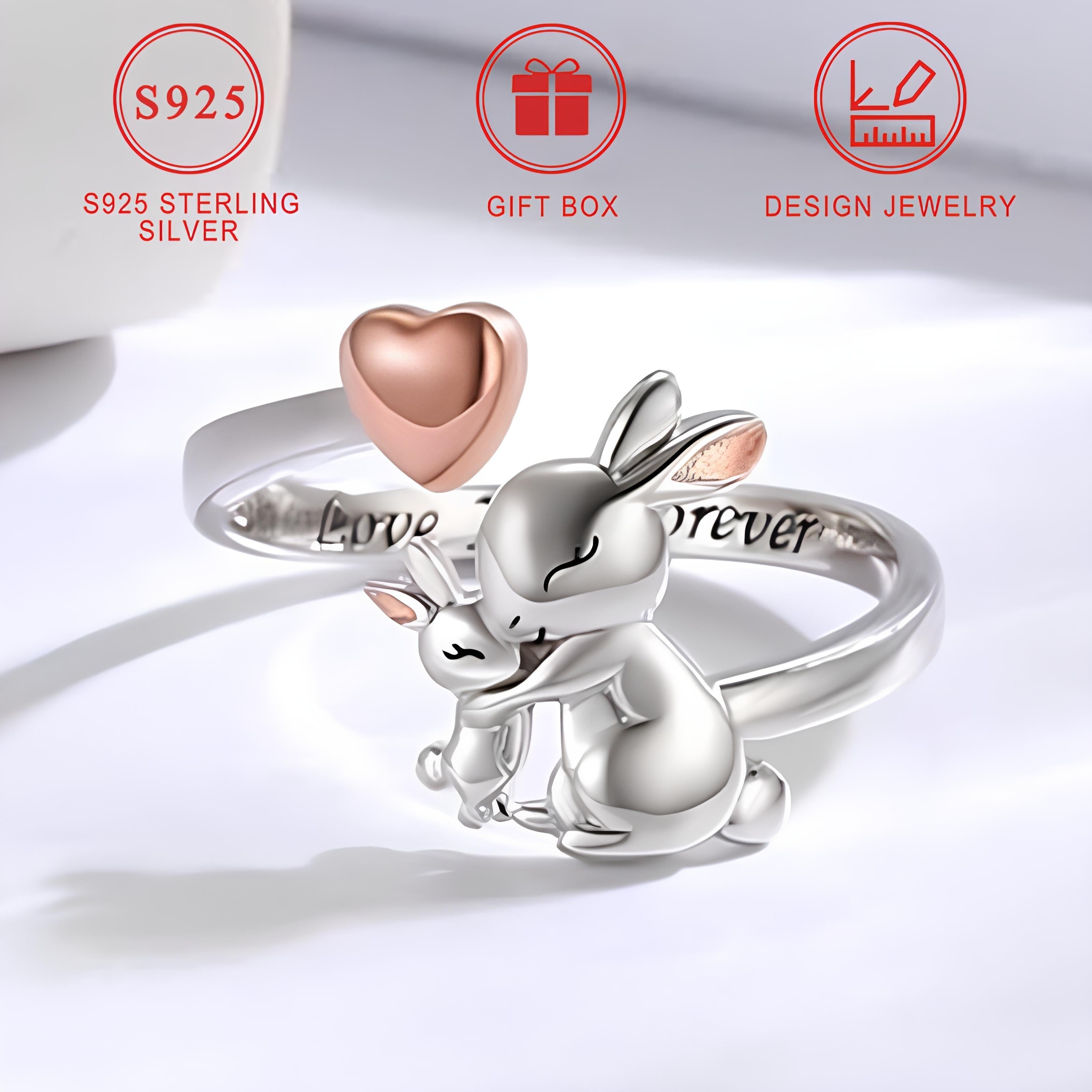Adjustable Sterling Silver Rabbit Ring for Women Minimalist Jewelry Gift