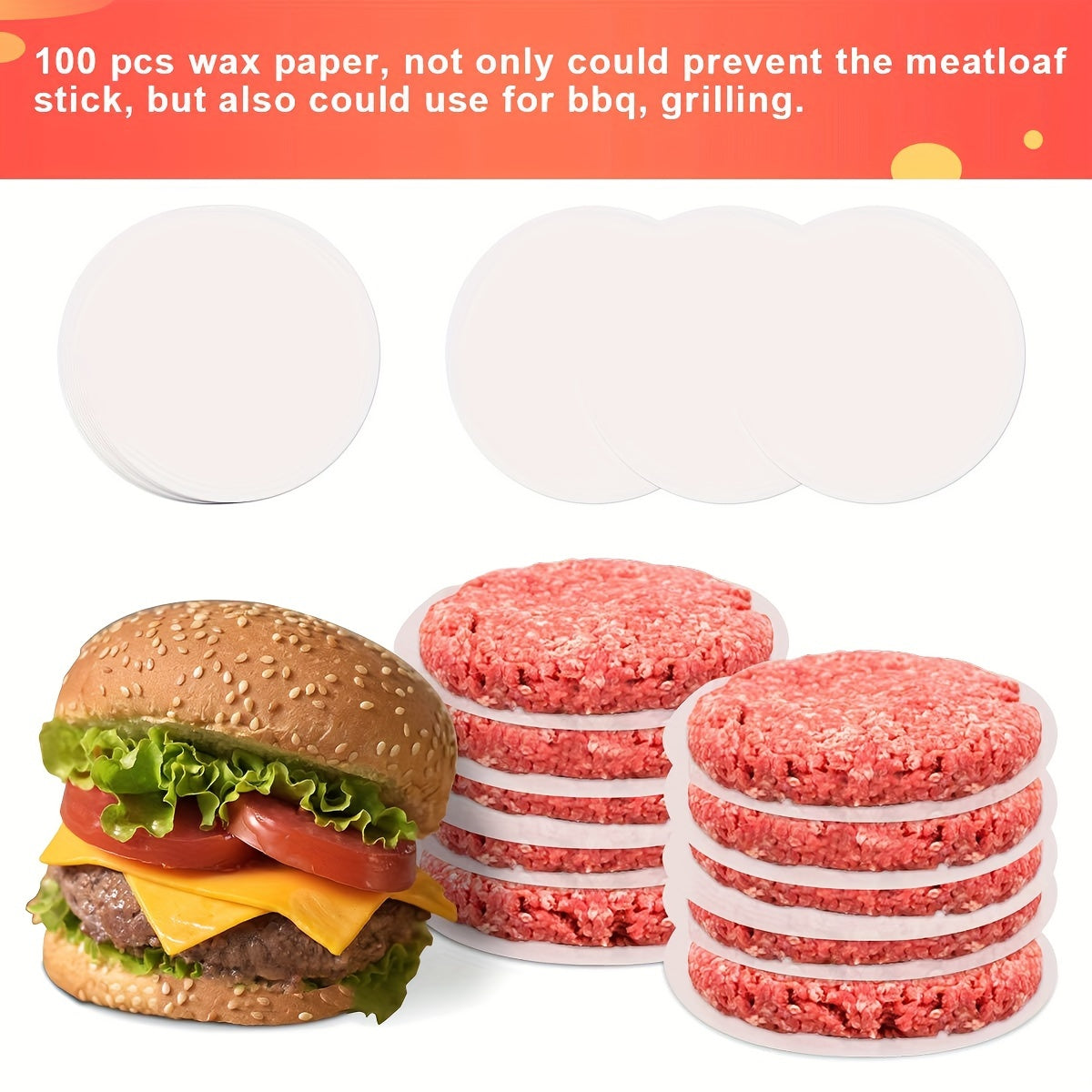 Black Burger Press with Non-Stick Coating and 100 Patty Papers for Uniform Burgers