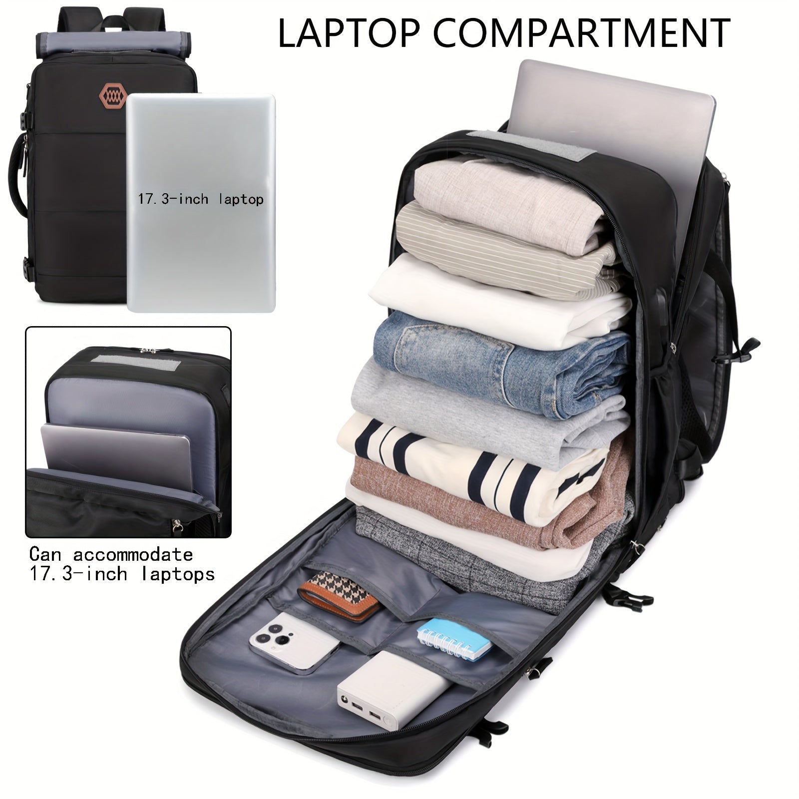 Mochila aprobada para vuelos para hombres con compartimento para zapatos, compatible con portátil de 15.6 pulgadas, ideal para viajes de negocios casuales