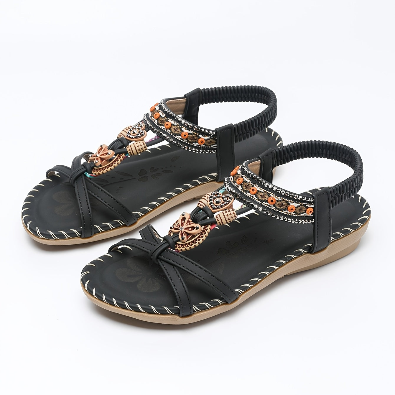 Women's Boho Summer Sandals Faux Cover Rhinestone Braided Strap