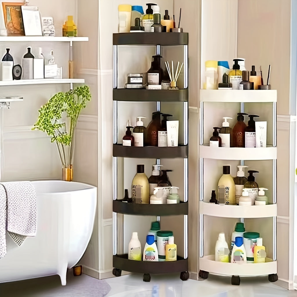 Estante de esquina giratorio de 360 grados, acero inoxidable, plástico, altura ajustable, almacenamiento para baño y sala de estar