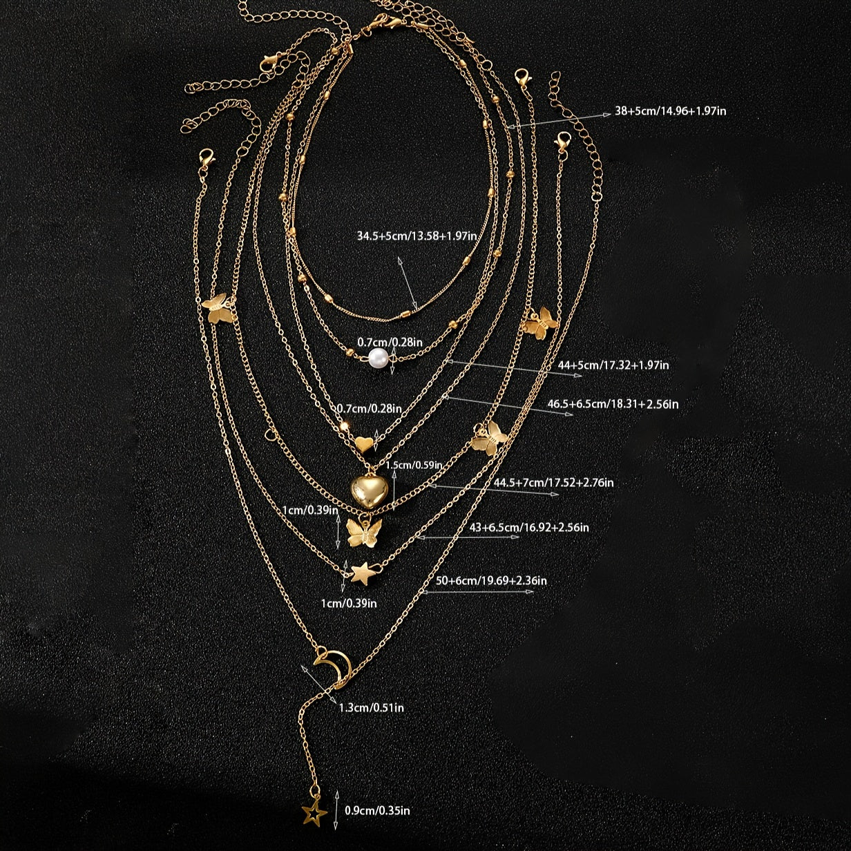 Set of 6 Bohemian Style Necklaces with Star Moon Butterfly Heart Pearls Tassel Pendants for Holidays and Festivals