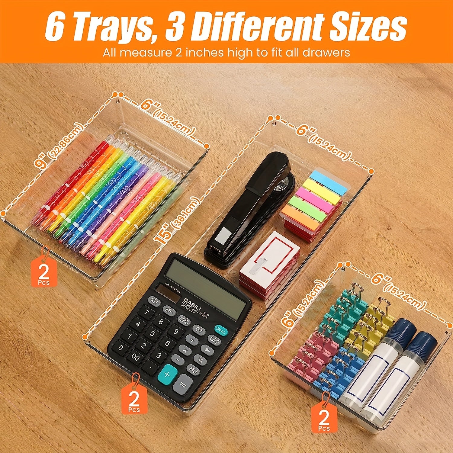 Набор из 6 акриловых органайзеров для ящиков для кухни и автодомов, нескользящие, трещиноустойчивые, большие разделители