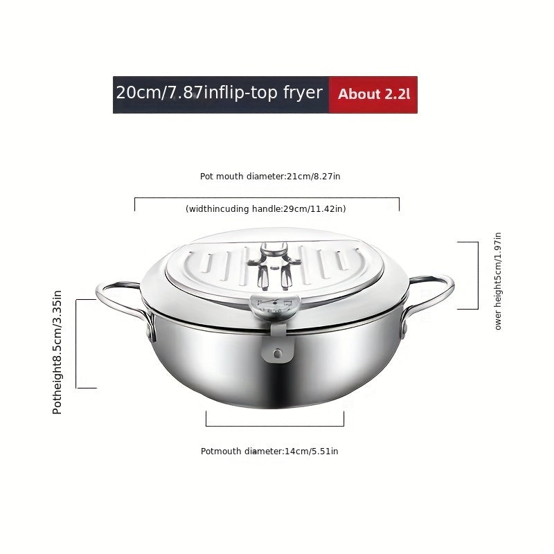 Stainless Steel Deep Fryer with Thermometer for Tempura, Chicken, Beef