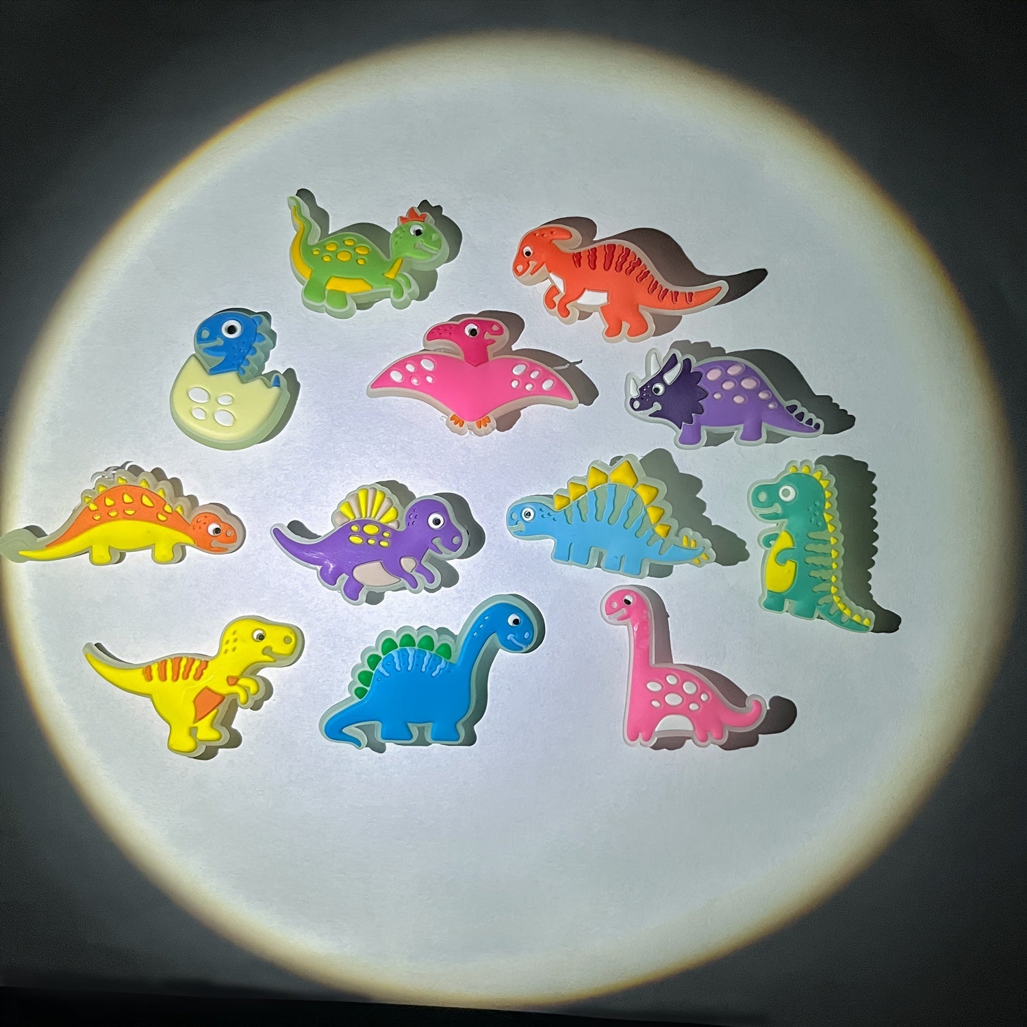 12-Pack Glow-in-the-Dark Dinosaur Charms PVC Craft Jewelry Decorations
