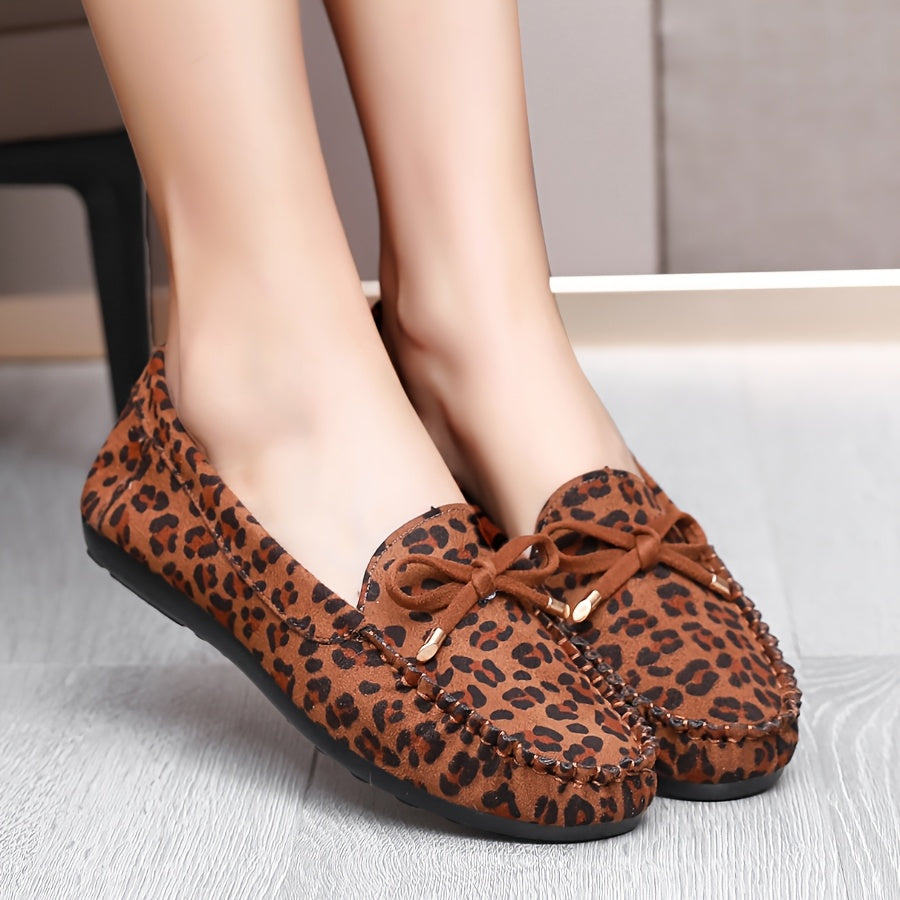 Women's Leopard Print Slip-On Loafers Lightweight Casual Non-Slip Shoes