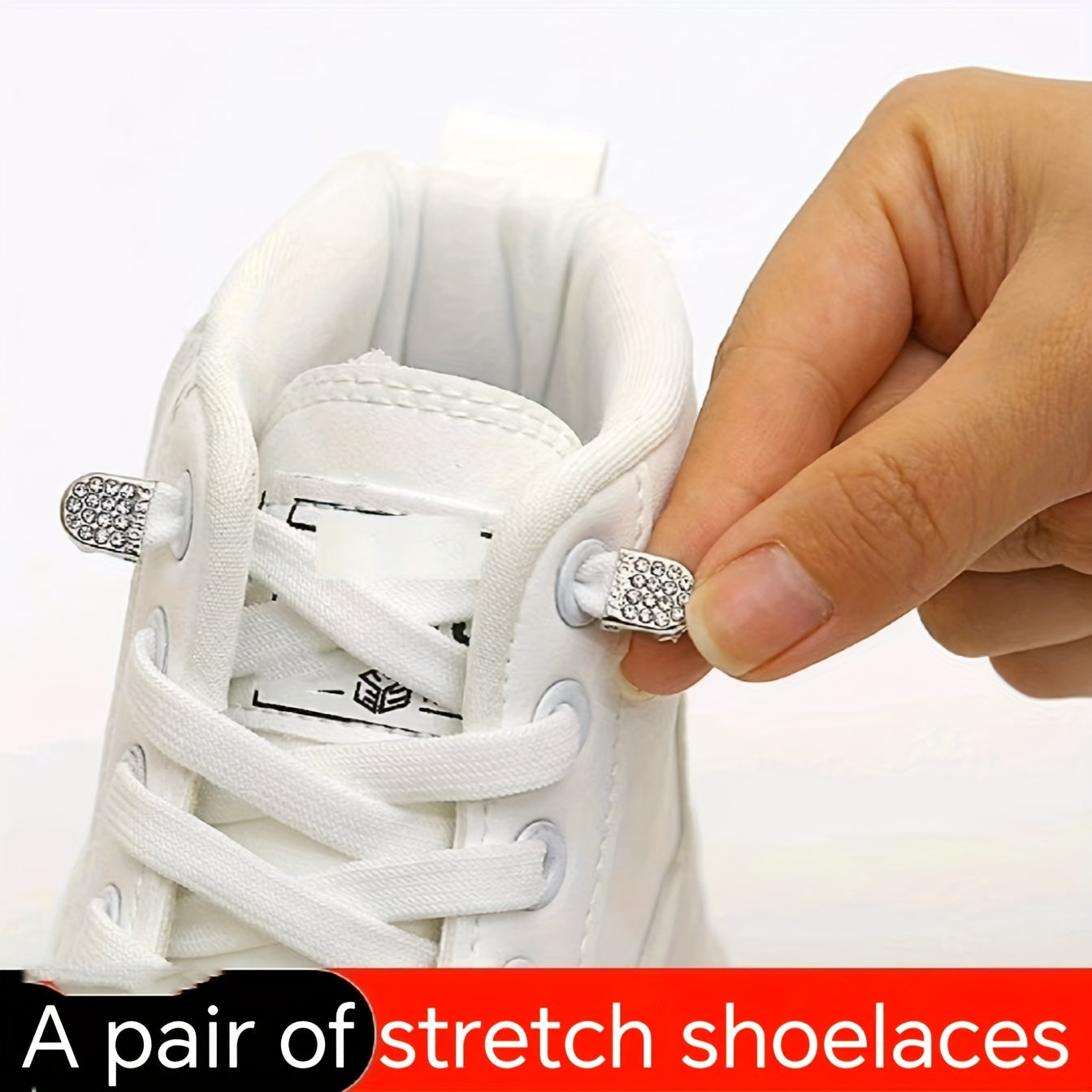 Unisex Elastic No-Tie Shoelaces Black White Flat Design Secure Buckle