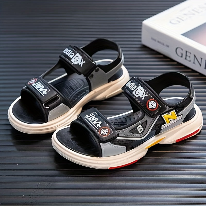 Boys Summer Sandals Lightweight Non-Slip Thick Sole Cartoon Letter Print Casual Shoes
