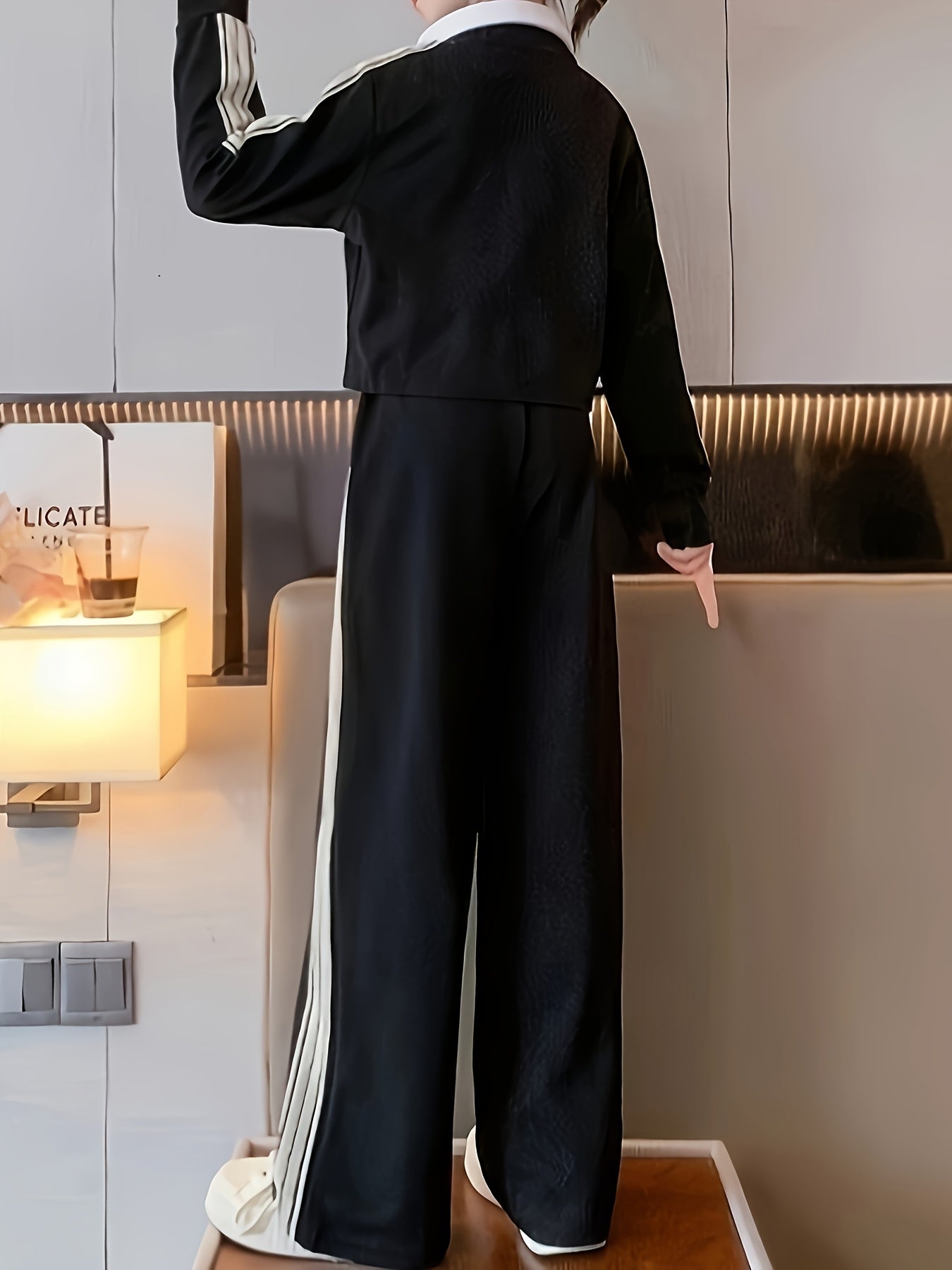 Kids' Knit Two-Piece Set with Jacket and Wide-Leg Pants, Long Sleeve, Spring Fall