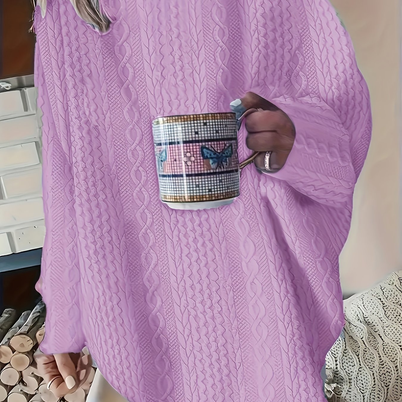 Plus Size Textured Sweatshirt Long Sleeve Crew Neck Casual Women