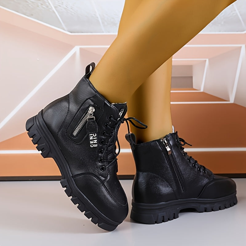 Women's Snow Boots with Platform Sole Waterproof Slip-Resistant Black