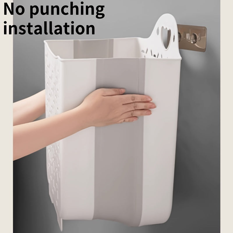 Conjunto de 3 cestas de ropa plegables para colgar en la pared con ganchos para baño o dormitorio