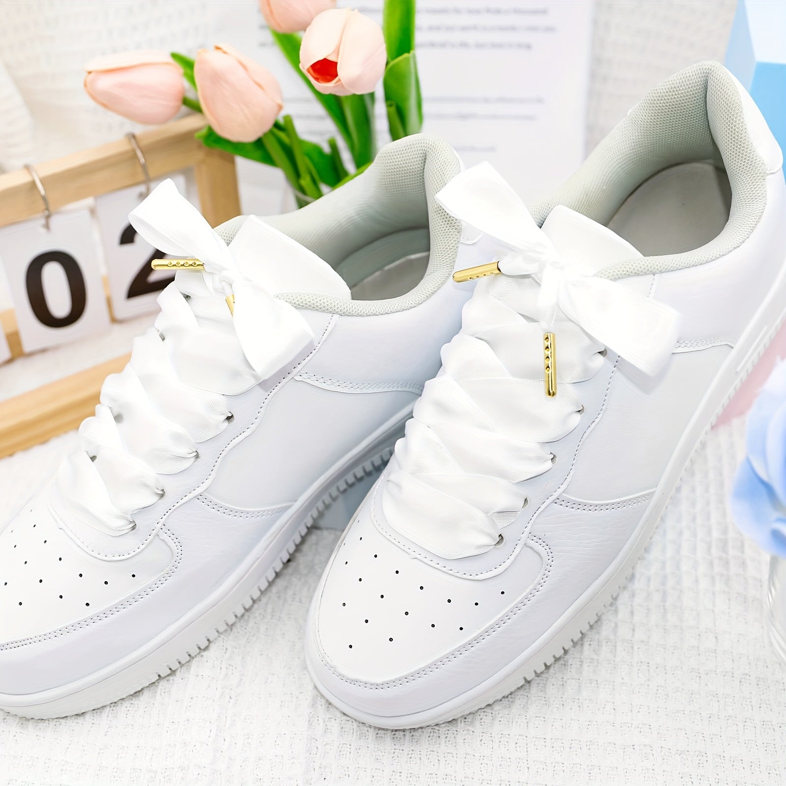 Women Girls Satin Ribbon Shoelaces Flat Wide Polyester 2 Pairs Black or Printed