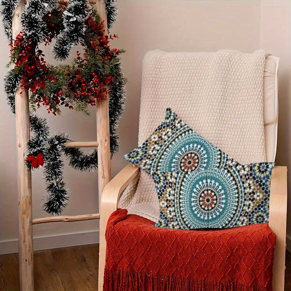 Set of Two Moroccan Zellij Pattern Pillow Covers 30.48x50.8 cm Double-Sided Plush Decorative Pillowcases