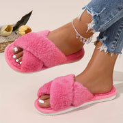 Ayollar uchun plüshli yopiladigan shippaklar, o'qli kamar, sun'iy jun, kulrang ichki va tashqi foydalanish uchun