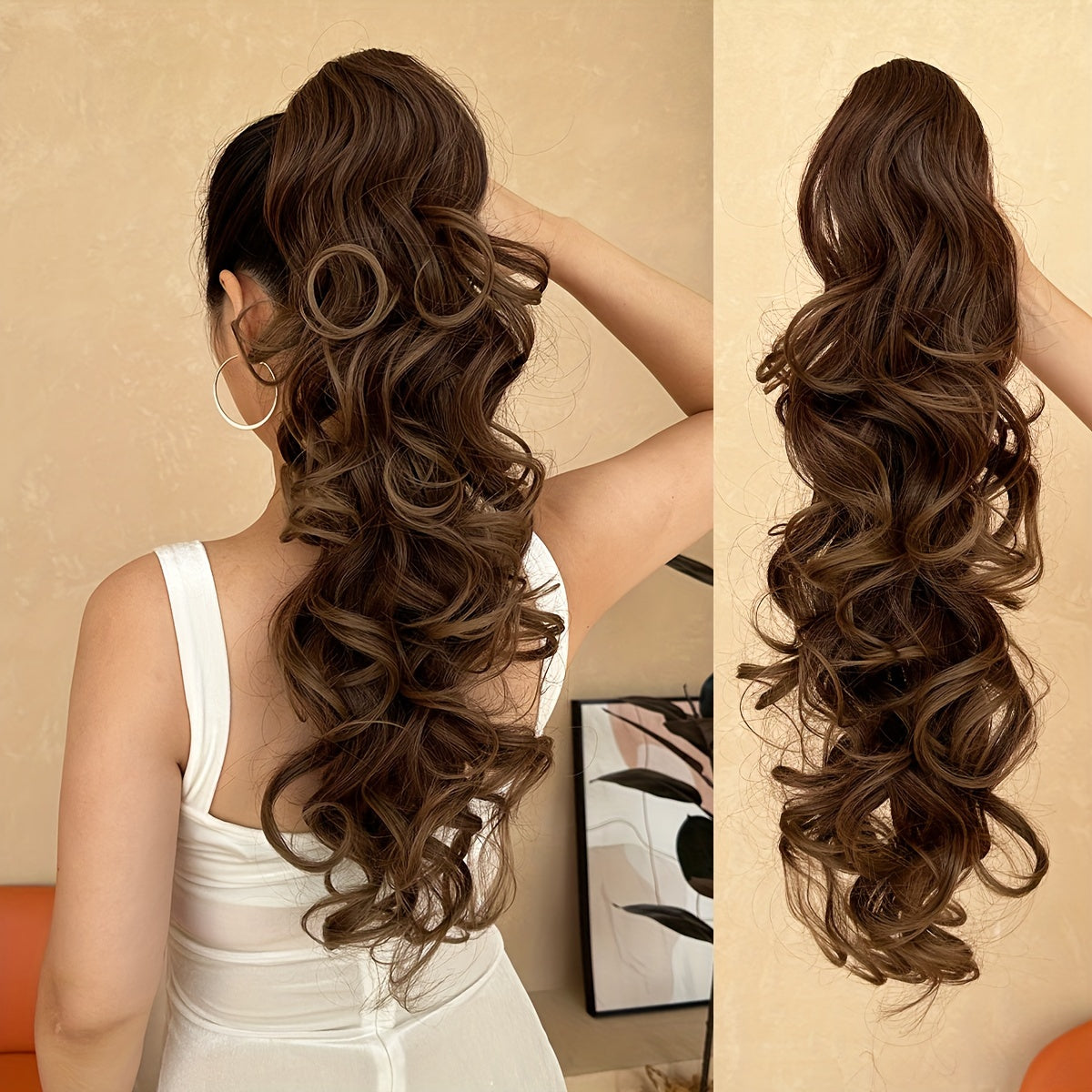 Deep Wave Ponytail Extension 71cm Synthetic Hair Clip in Brown for Women