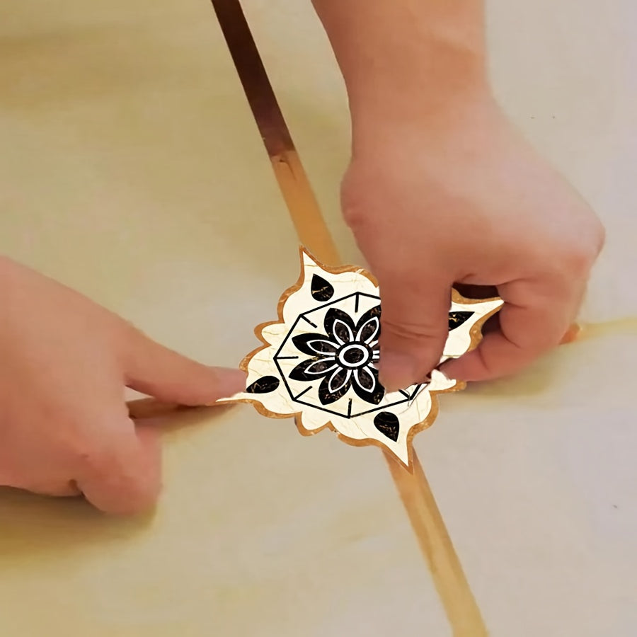 Set of 36 Black and Orange Ceramic Tile Stickers for Floor and Wall High Wear Resistance