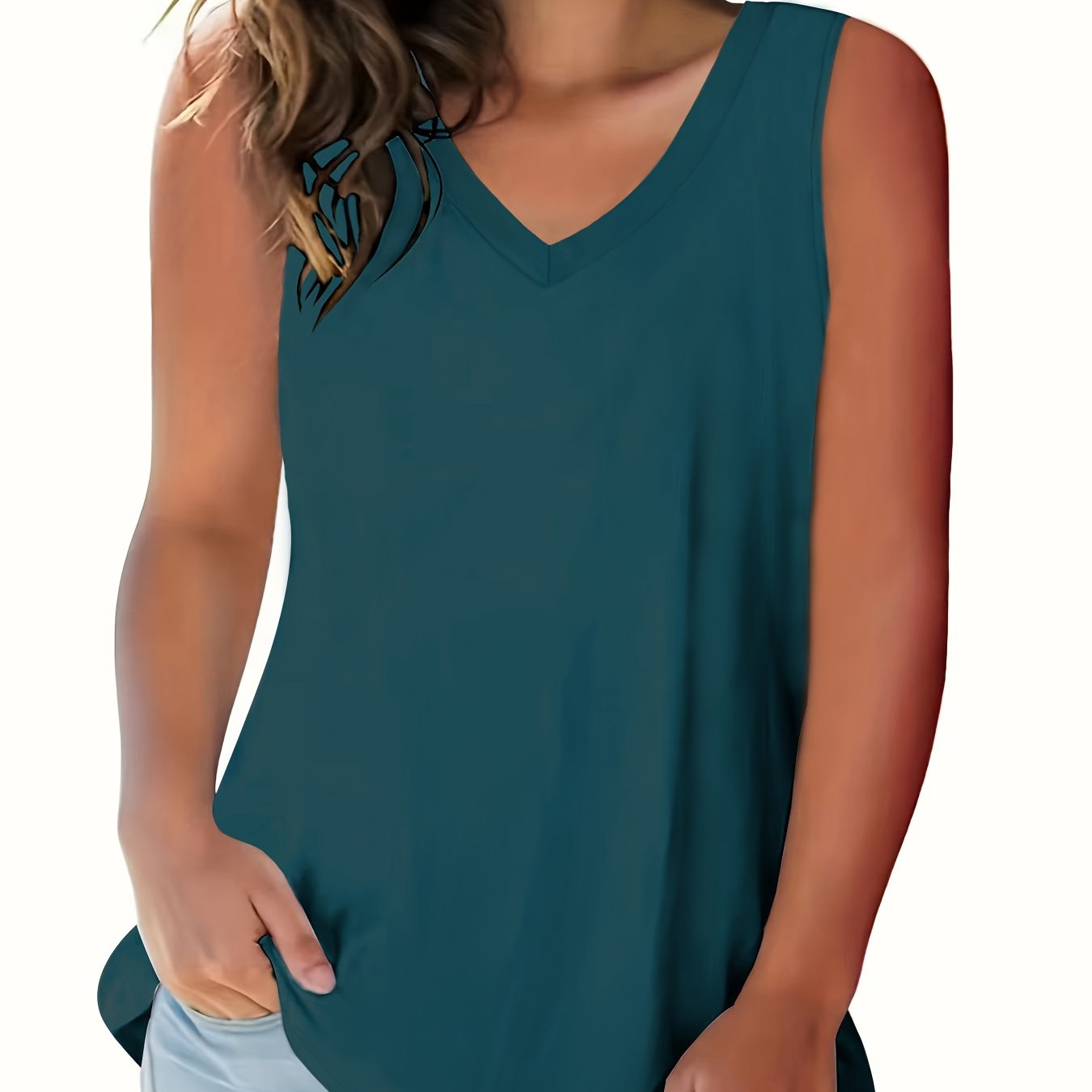 Women's V-Neck Sleeveless Tank Top Soft Stretch Semi-Sheer White Casual Formal Layering