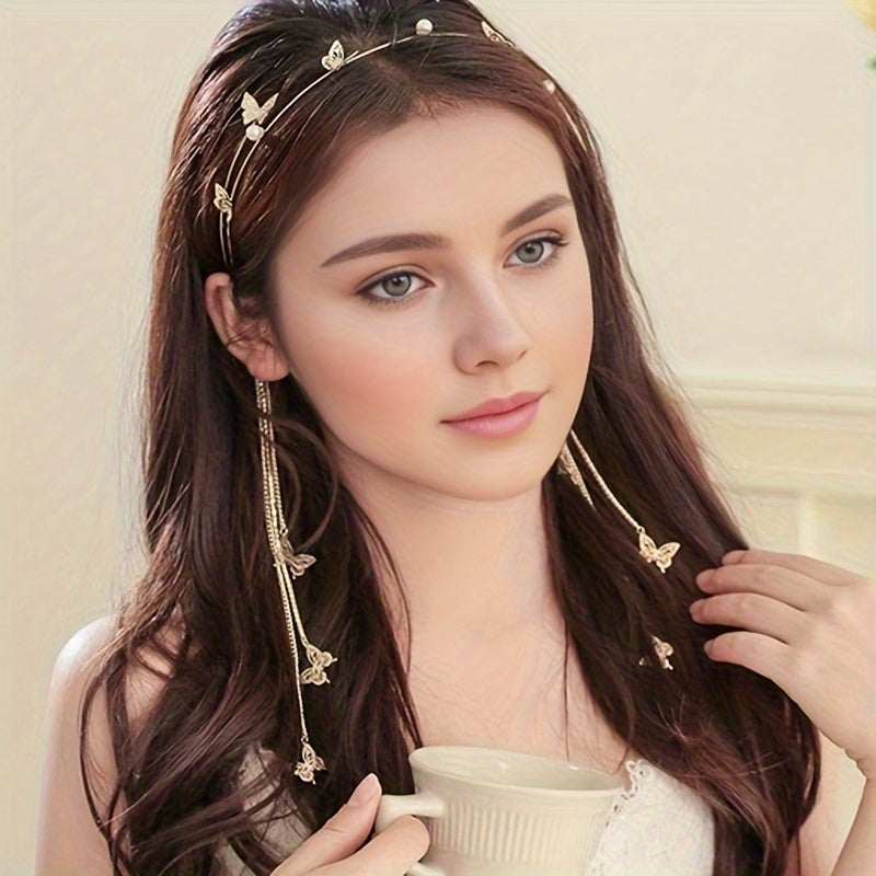 Women Butterfly Tassel Headband Hair Accessory for Photography and Hair Decoration