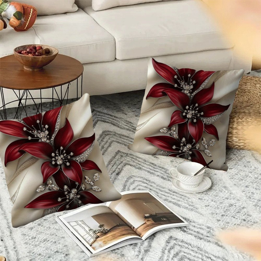 Set of Two Floral Square Cushion Covers 45.72cm with Zipper Easy to Clean Indoor Outdoor Decor