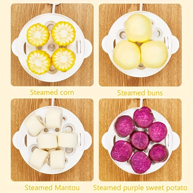 Avtomatik o'chirish bilan elektr tuxum pishirgich, Yevropa standarti rozetkasi va 7-14 tuxum sig'imi bilan turli pishirish uslublari uchun oq rangda.