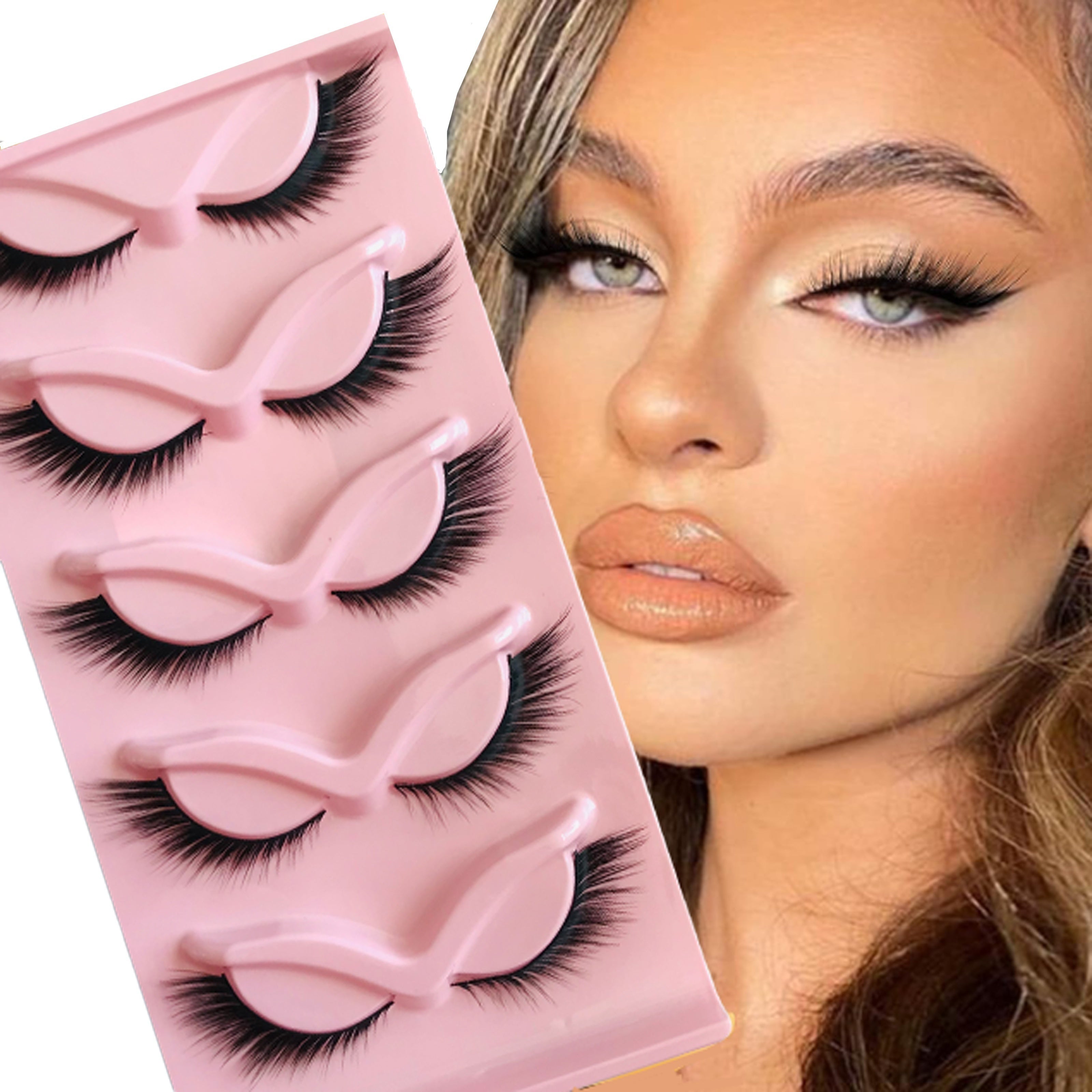 Women Luxurious Cat Eye False Eyelashes 5 Pairs Multi-layered Reusable Dense