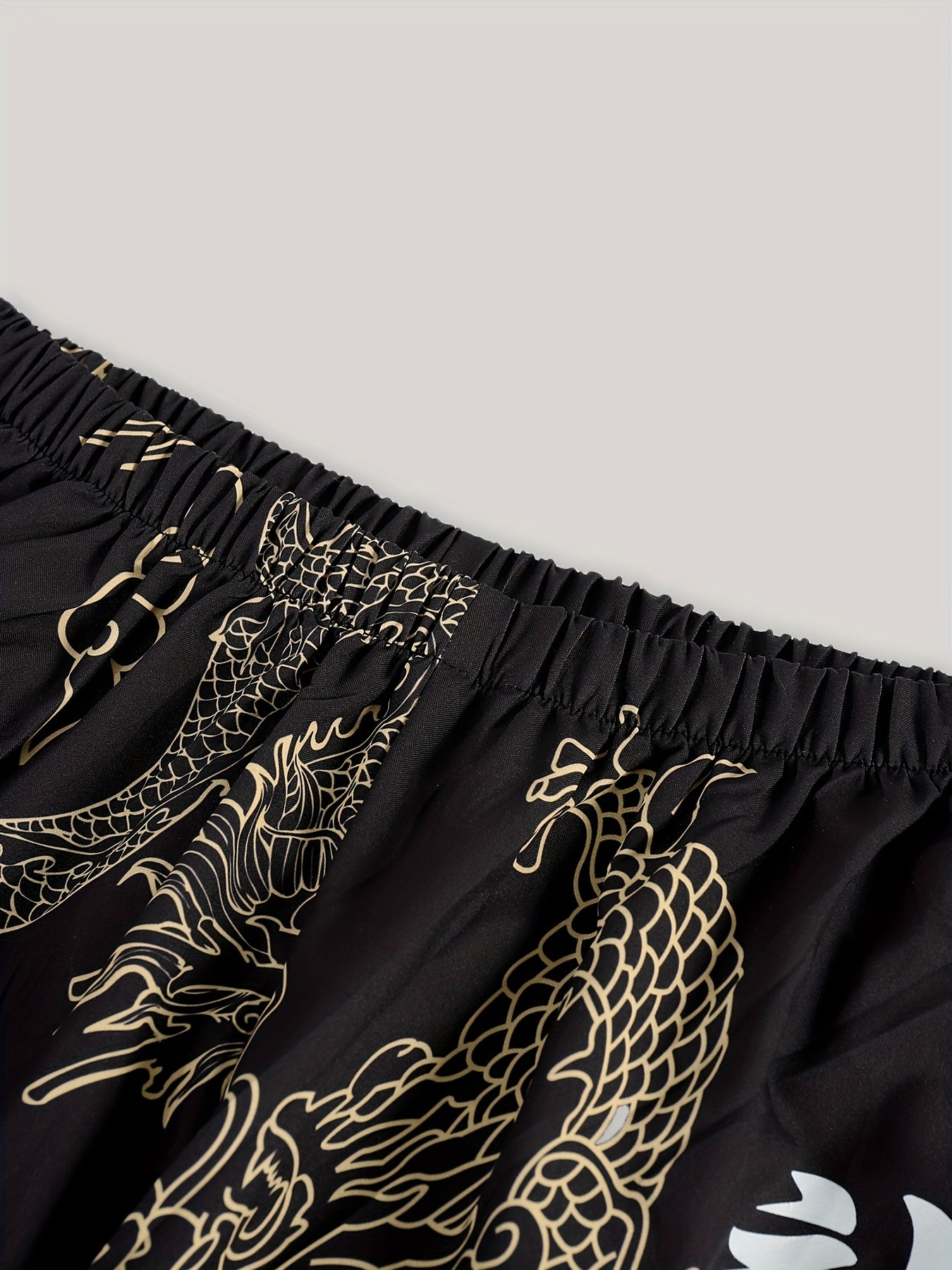 Men's Dragon Print Pajama Set Breathable Polyester Japanese-Inspired Casual Loungewear