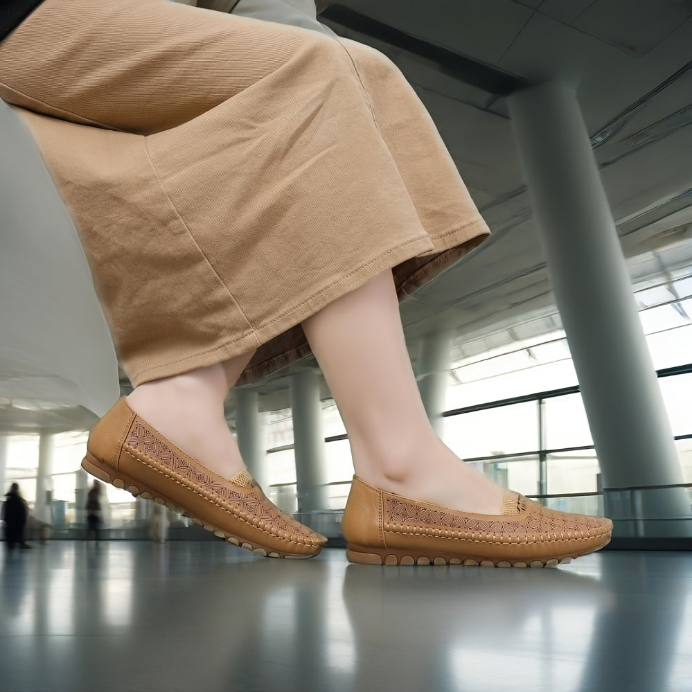 Women's Faux Leather Loafers Casual Slip-On Flats Black Solid