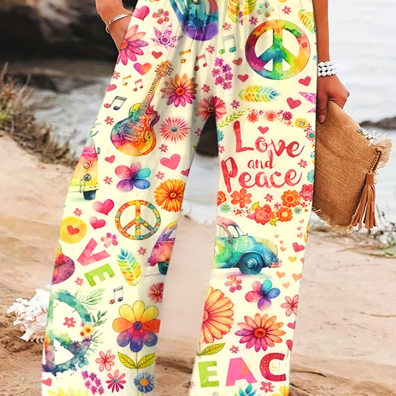 Women's Plus Size Bohemian Print Culottes with Pockets - Floral Summer Beachwear