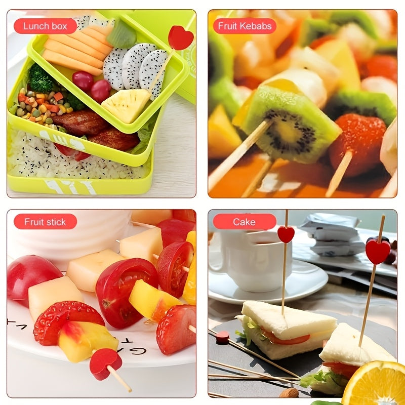 100pcs Red Heart Disposable Bamboo Skewers for Wedding and Party Food