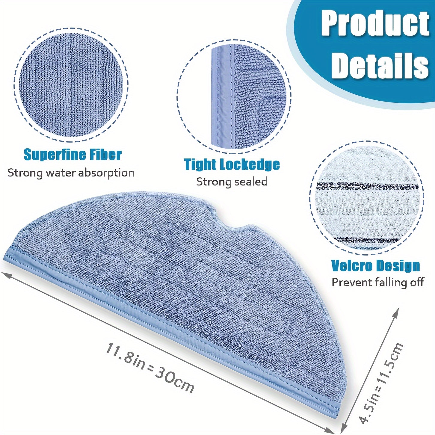 Set of 6 Microfiber Mop Pads for Robot Vacuums, Durable Dual Zone Attachments