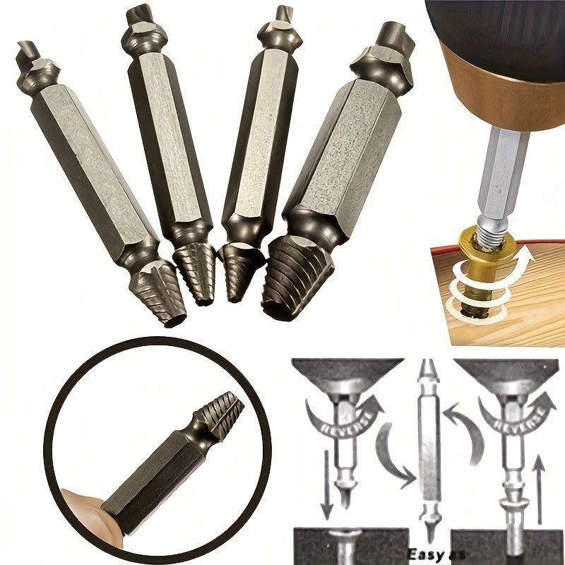 4 Pcs Steel Screw Extractor Set Broken Damaged Oil Drain Tool