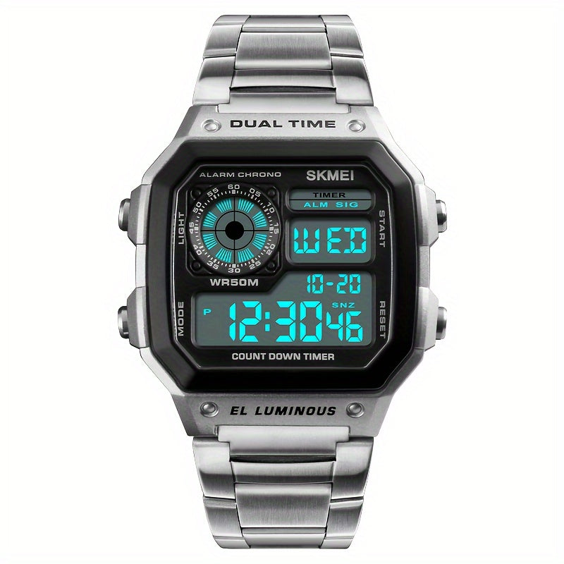 Men's Square Electronic Watch with Luminous Display and Durable Strap
