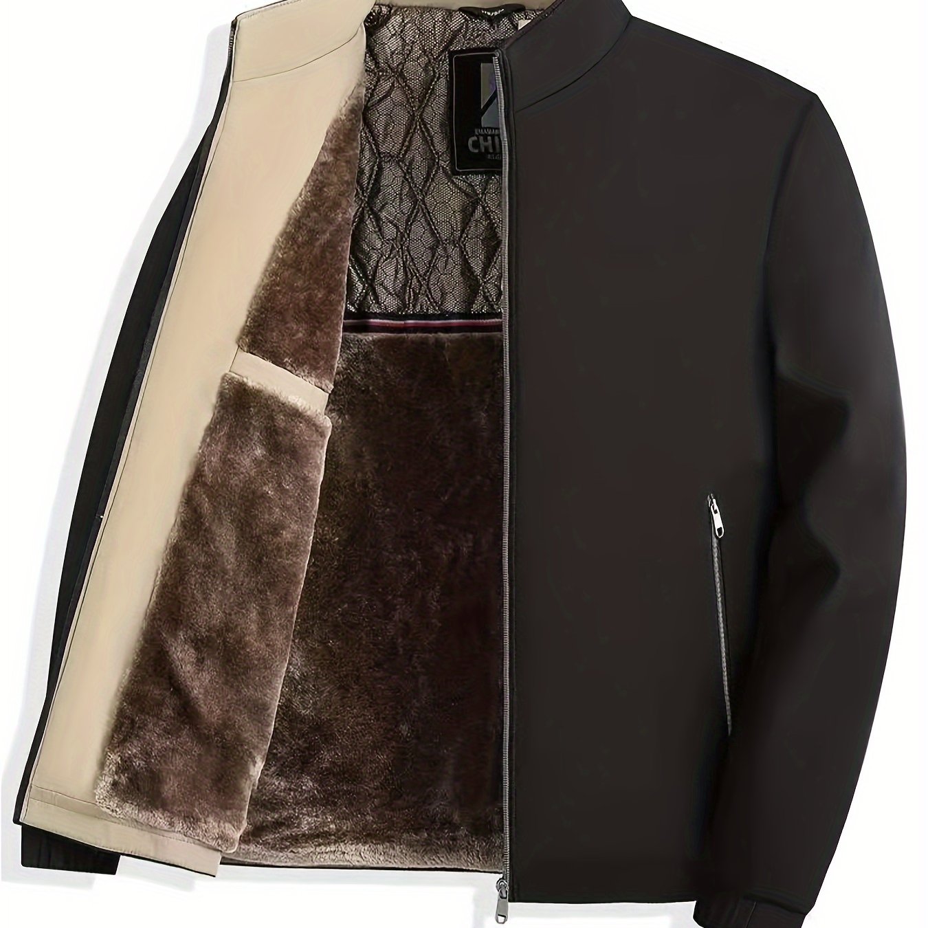 Men's Casual Winter Jacket with Stand-Up Collar Fleece Lining Windproof Regular Fit