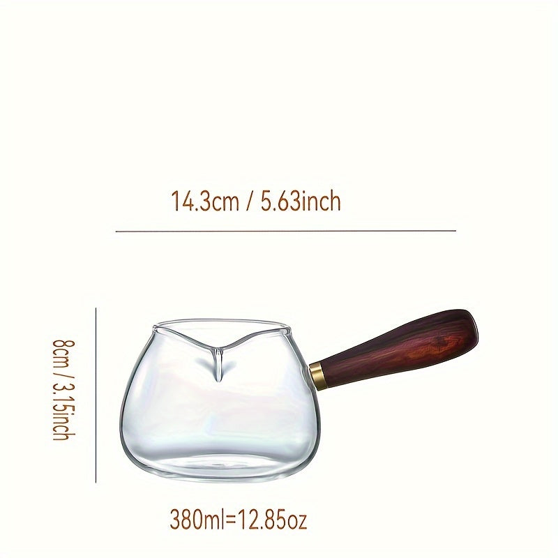 Clear Glass Espresso Pot with Wooden Handle for Coffee and Milk Heating