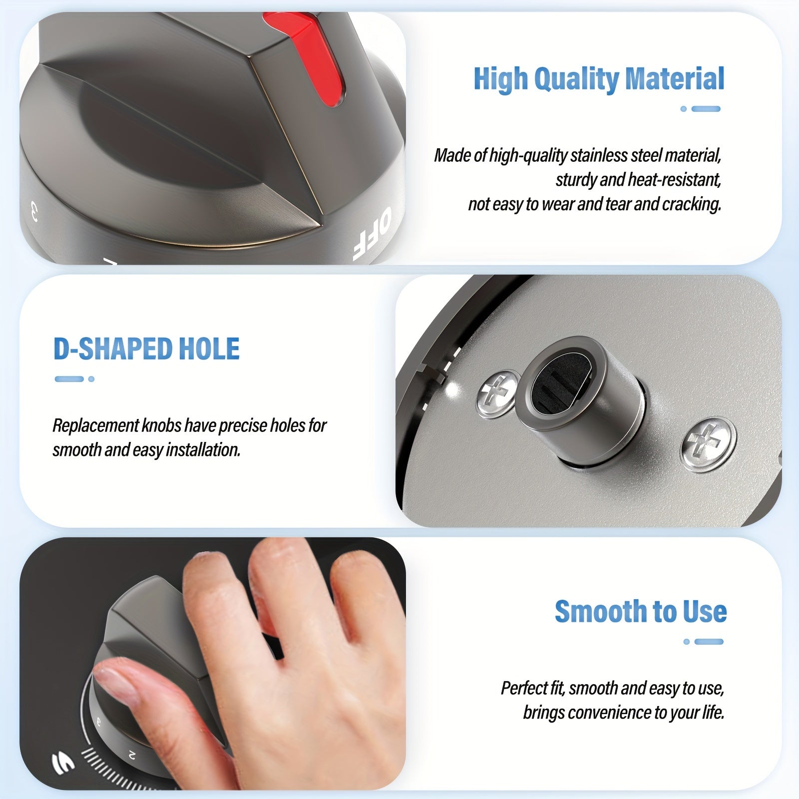 2-Pack Stainless Steel Gas Stove Knobs Compatible with NE/NX9000T Replacement Parts