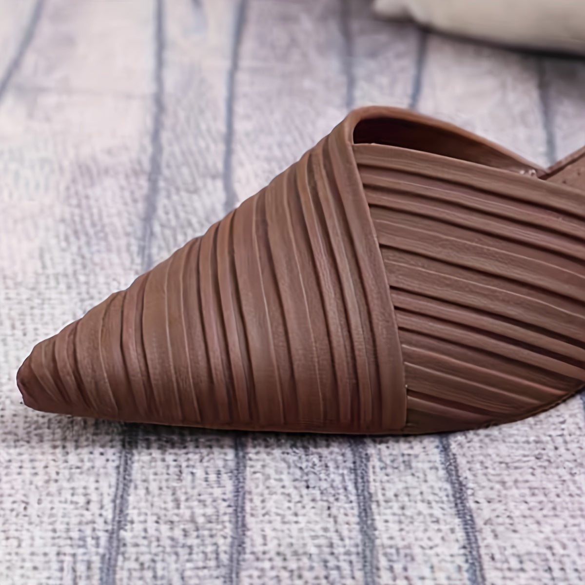 Women's Striped PVC Slides with Pointed Toe and Mid Heel