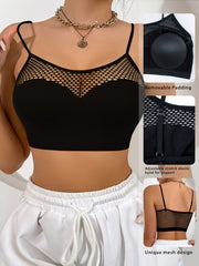 Women's Mesh Tank Top Bra with Removable Pads Solid Color Lingerie