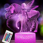 LED Night Light for Girls with 3D Pegasus and Fairy Design, 16 Color Options, USB Powered, Touch and Remote Control
