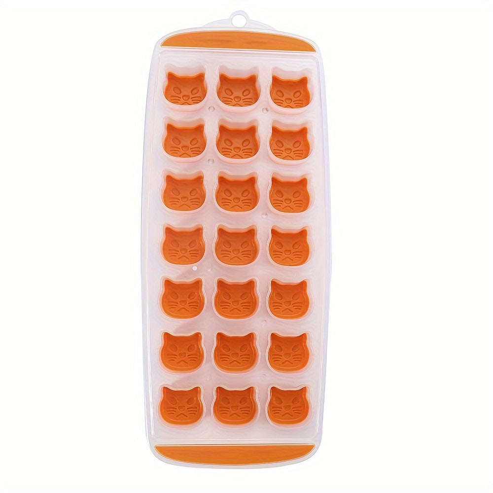 Cute Cat-Shaped Silicone Ice Cube Tray for Indoor Use, Orange