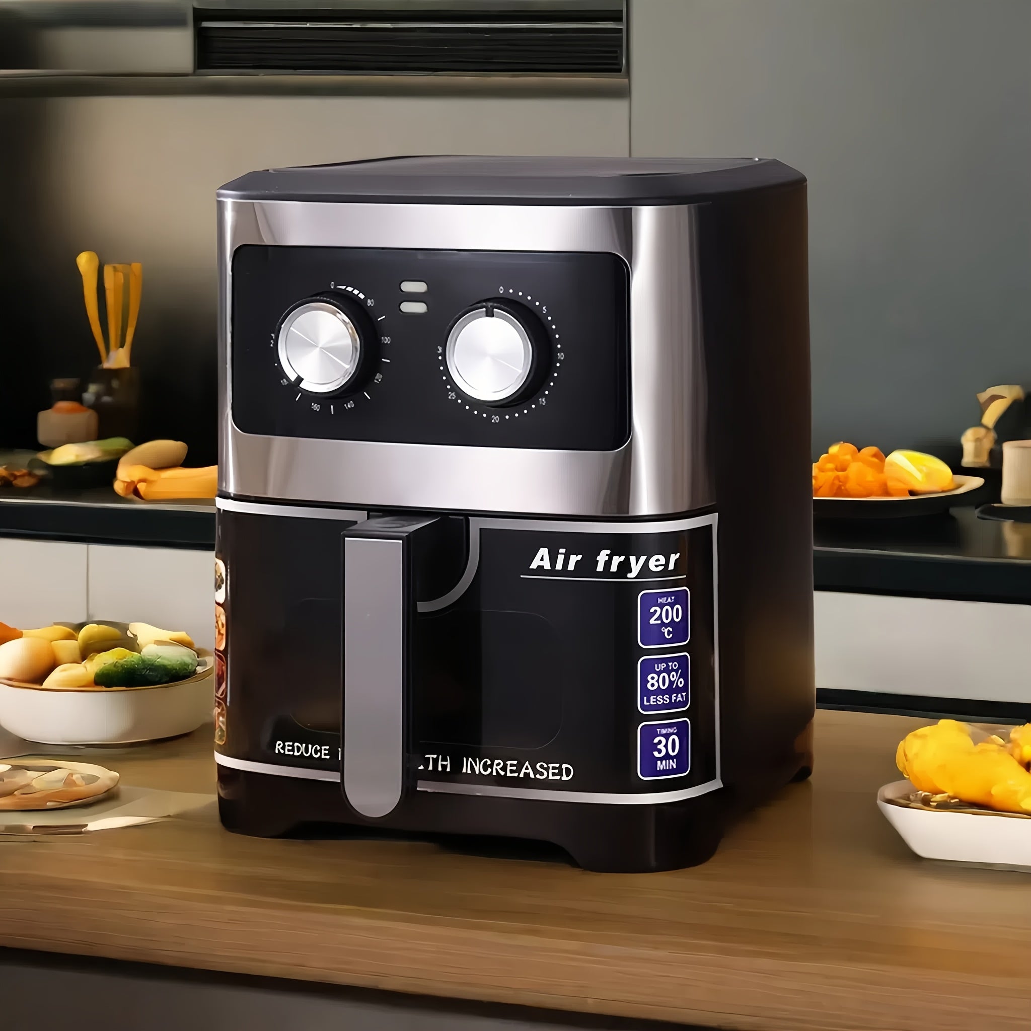 12L Stainless Steel Air Fryer Digital Controls Non-Stick Dishwasher Safe 8-Second Timer