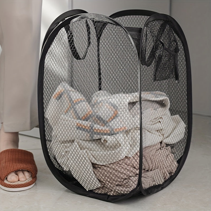 Mesh Laundry Basket with Handles Collapsible Rectangular Storage Bin for Bathroom Bedroom Dorm