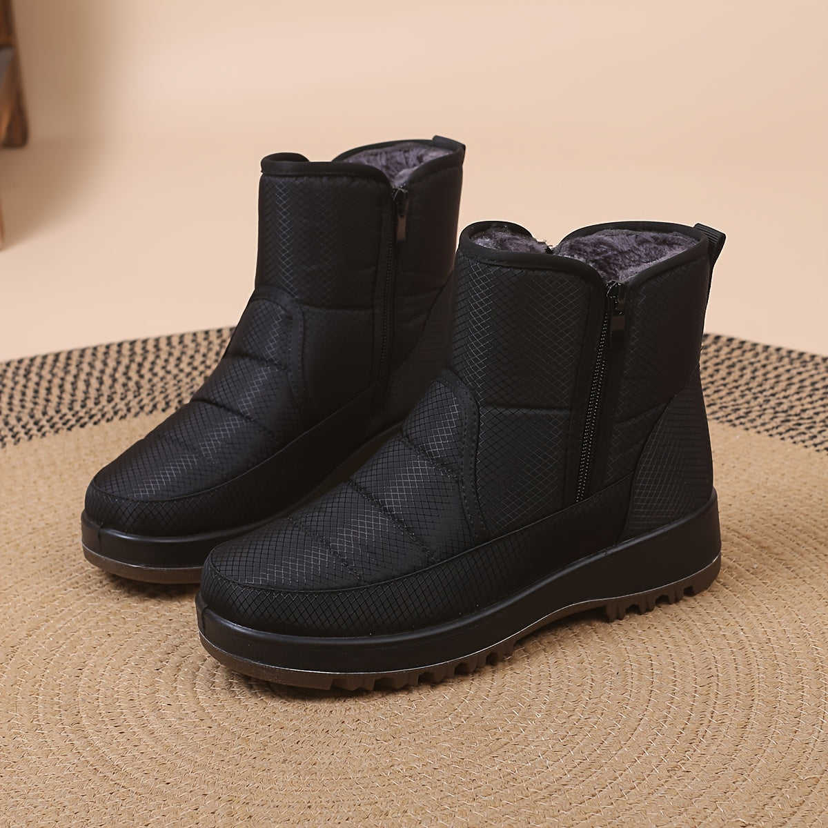 Women's PU Cover Boots with Double Zipper Durable Flat Heel Casual Outdoor