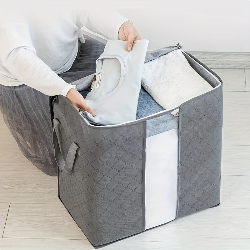 Large Collapsible Clothes and Quilt Storage Bag with Handles for Bedding and Travel