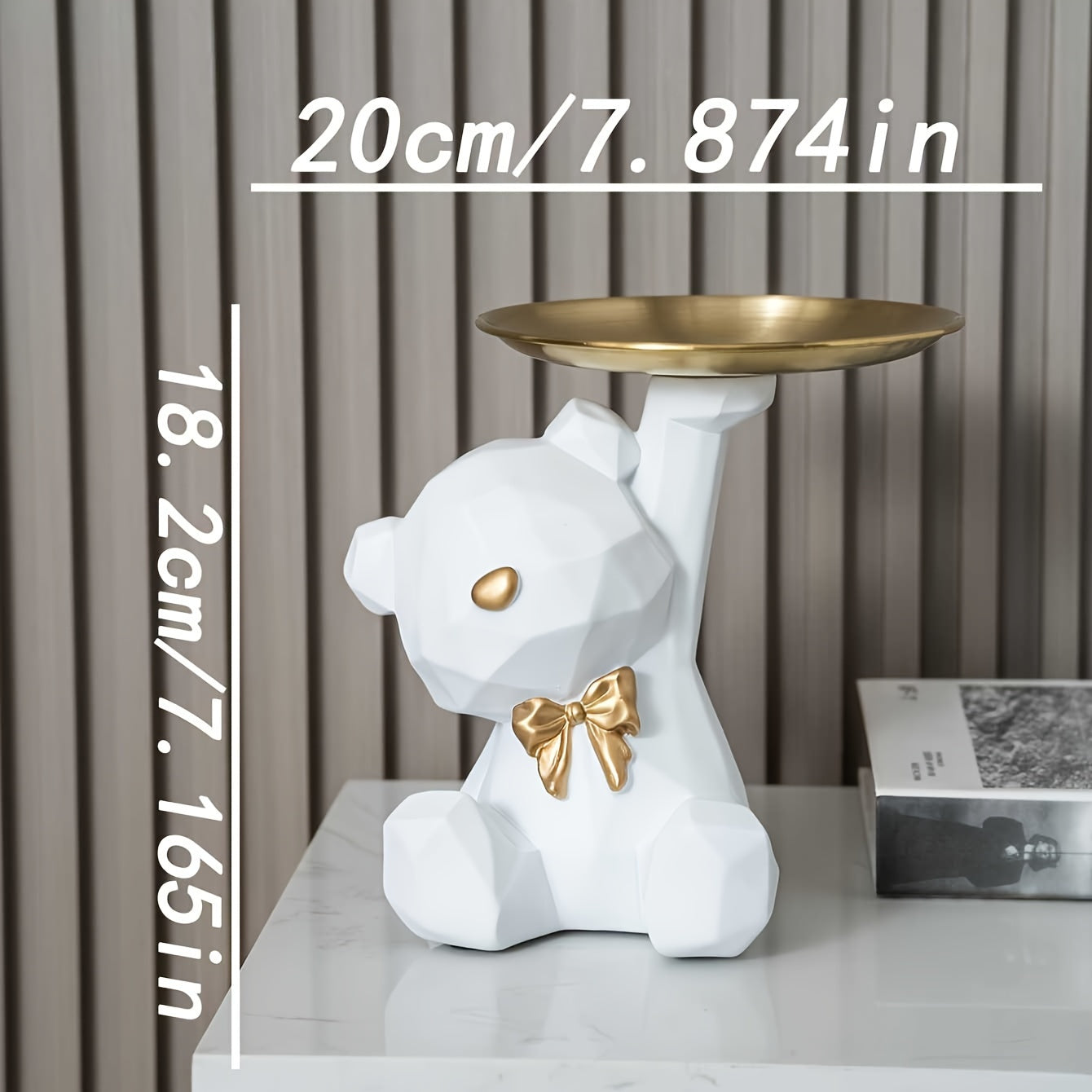 Resin Bear Statue with Tray Multifunctional Decor Key Holder Money Bank Gift