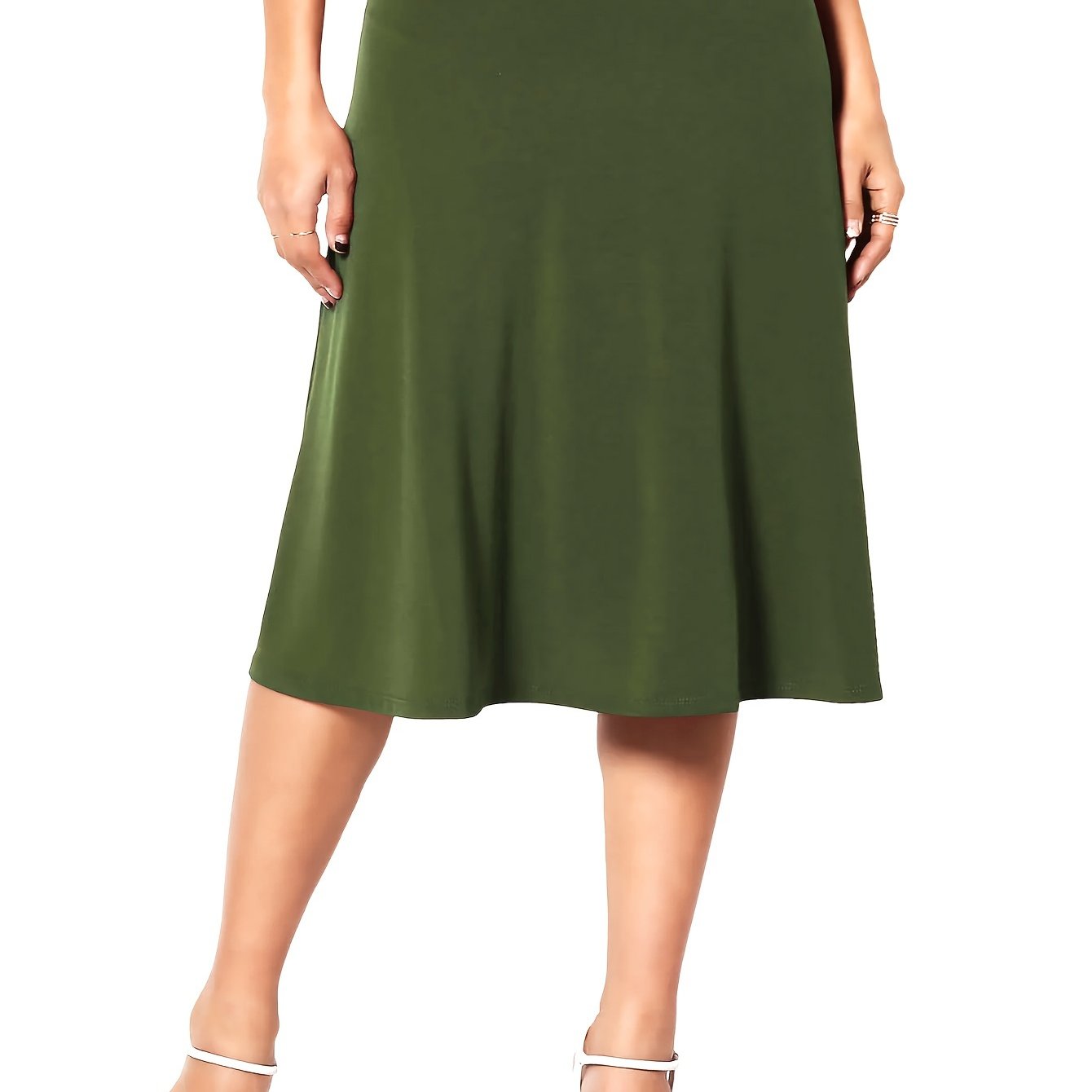 Women's Plus Size Knee Length Swing Skirt Spring Summer Solid Color