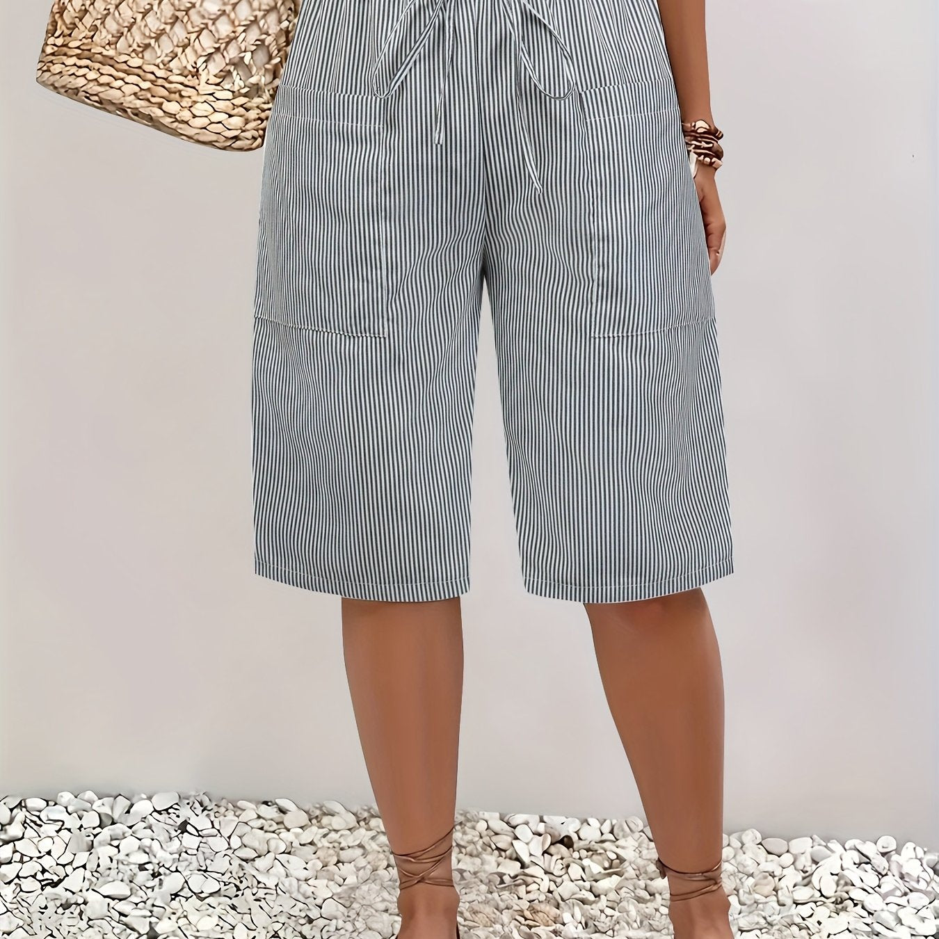 Брюки карго женские больших размеров из льна с полосками и карманами для повседневной носки