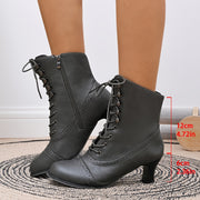 Women's Lace-Up Ankle Boots Faux Leather Non-Slip Rubber Casual Formal