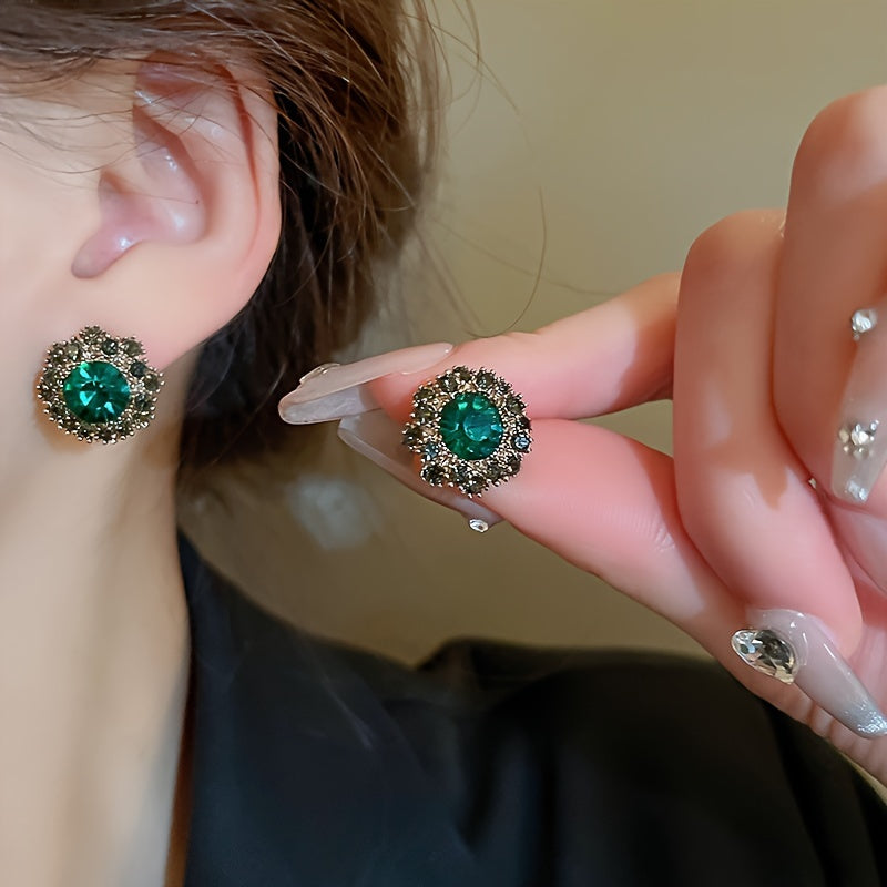 Women’s Jewelry Set with Green Rhinestones Necklace Bracelet Earrings for Special Occasions